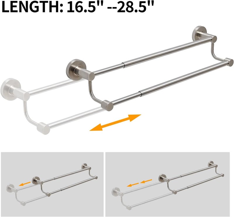 BESy Adjustable 16-26 Inches Double Bath Towel Bar for Bathroom SUS304 Stainless Steel Towel Holder, Hotel Style Wall Mount with Screws Hand Towel Bar Towel Rack Rod Hanger, Brushed Nickel Finish - Image 5